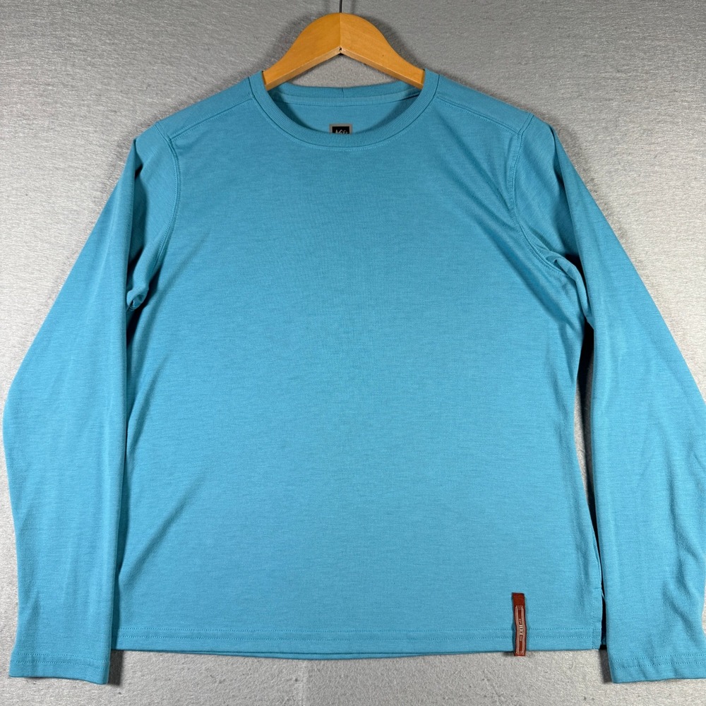 REI Womens Medium Turquoise Blue Long Sleeve Base Layer Top Crew Neck 738537 F06